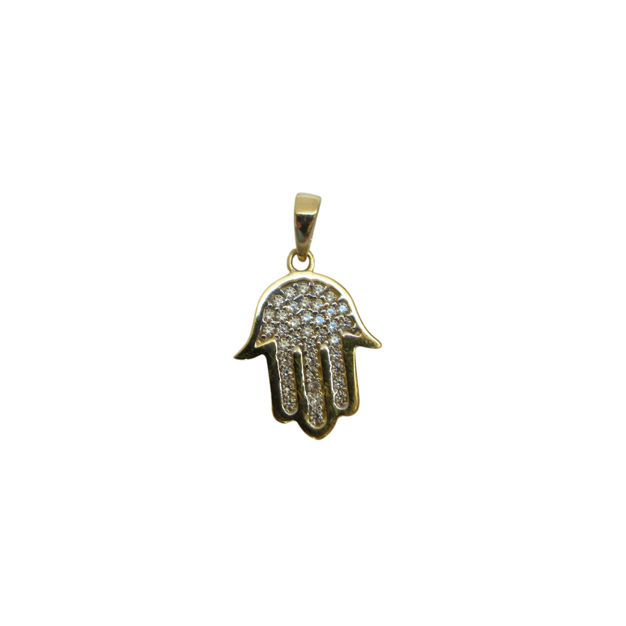 10kt Yellow gold CZ Pave Hamsa Charm