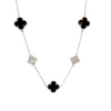 Sterling silver Black and White multi-station Clover necklace