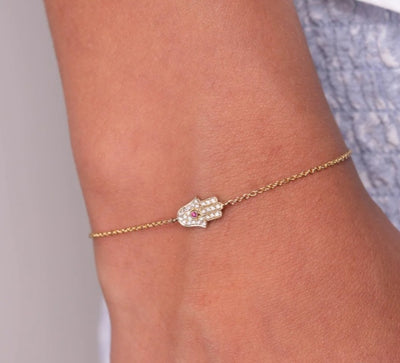 14kt Gold Diamond Mini Hamsa Bracelet