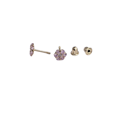 14kt Light Pink CZ Flower Screwback Stud