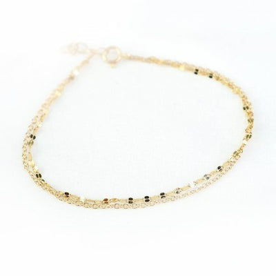 Sterling Silver Double Strand Valentino/Rolo Anklet