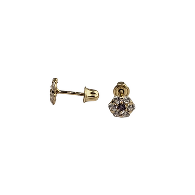 14kt White CZ Flower Screwback Stud