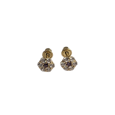 14kt White CZ Flower Screwback Stud